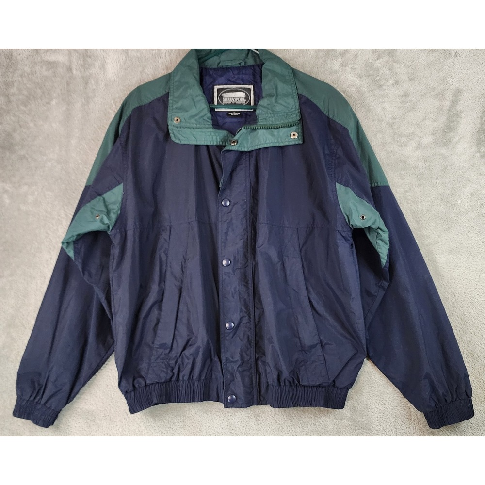 Sierra Sport Jacket Mens Medium Navy Green Colorblock 90s Vintage Windbreaker